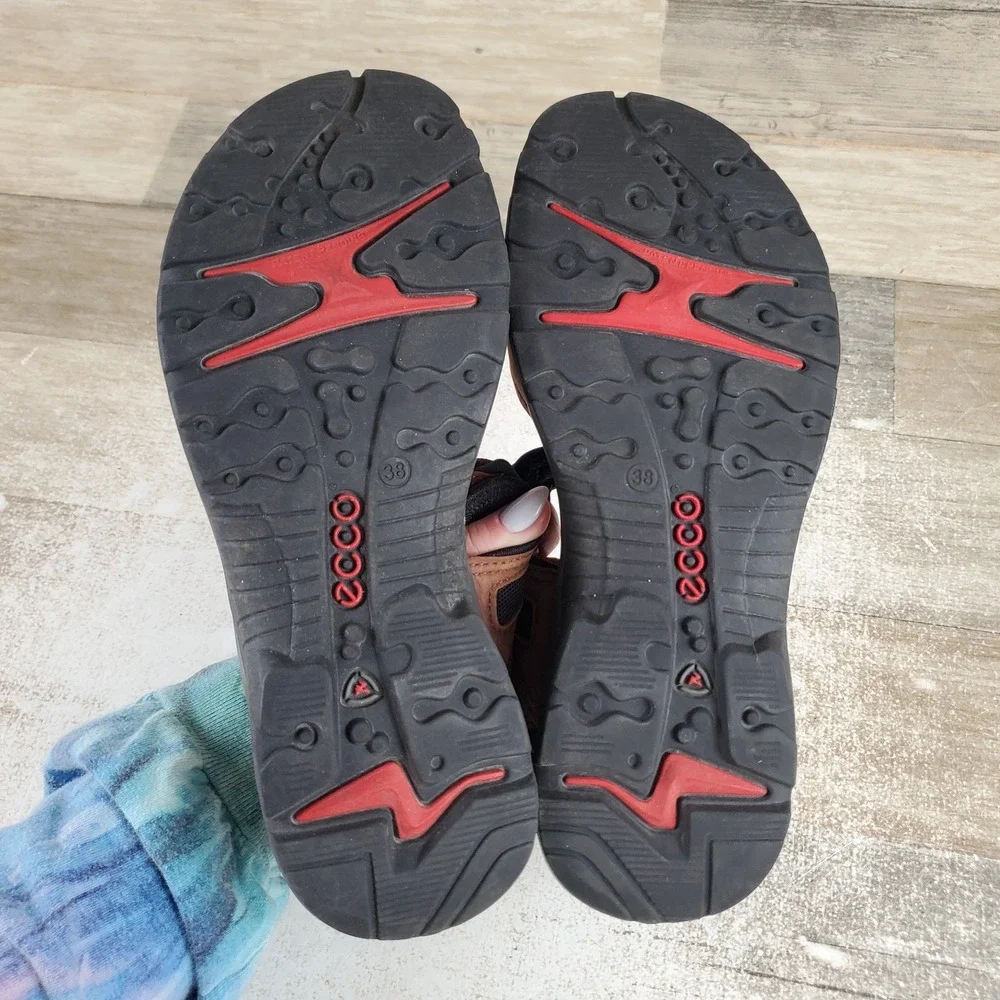 ECCO Offroad Sandals Sz 7 - 7.5 Brown Black Nubuck Leather Hook-and-Loop